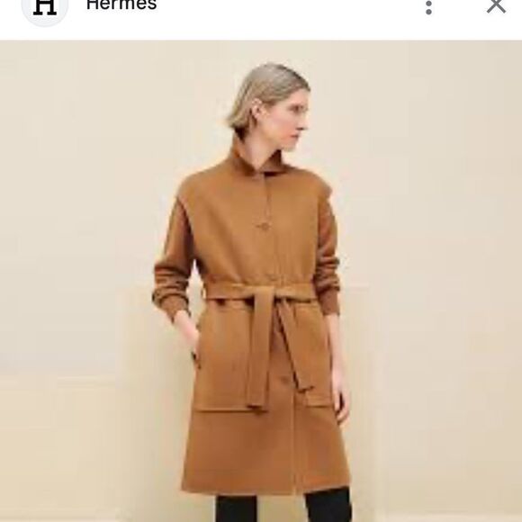 70s CASHMERE WRAP COAT TAN RELAXED MINIMALIST CUSTOM TAILORED XL HERMES XL - Picture 3 of 16